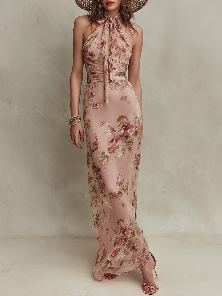 Lia | Floral Chiffon Maxi Dress with Keyhole Neckline