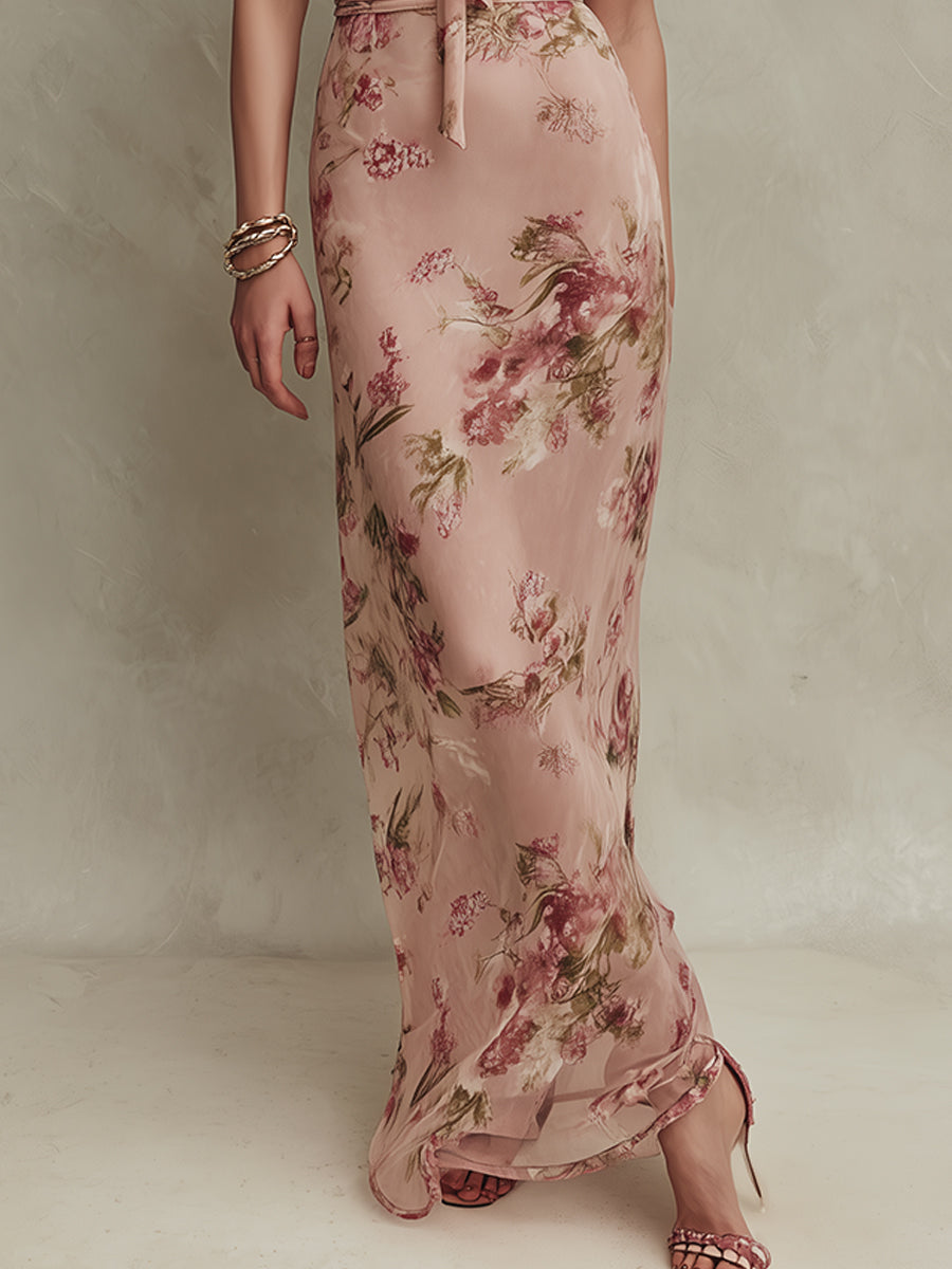 Lia | Floral Chiffon Maxi Dress with Keyhole Neckline