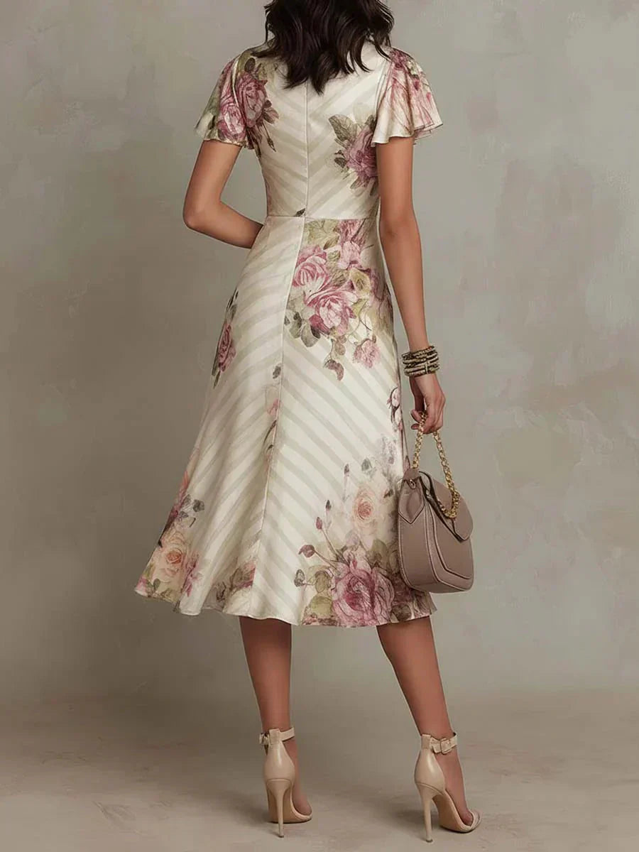 Alba | Elegant Floral Embroidered Midi Dress