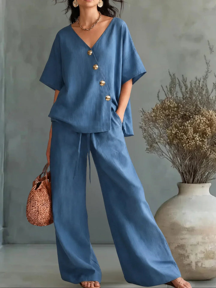 Greta | V-Neck Two-Piece Set with Buttons