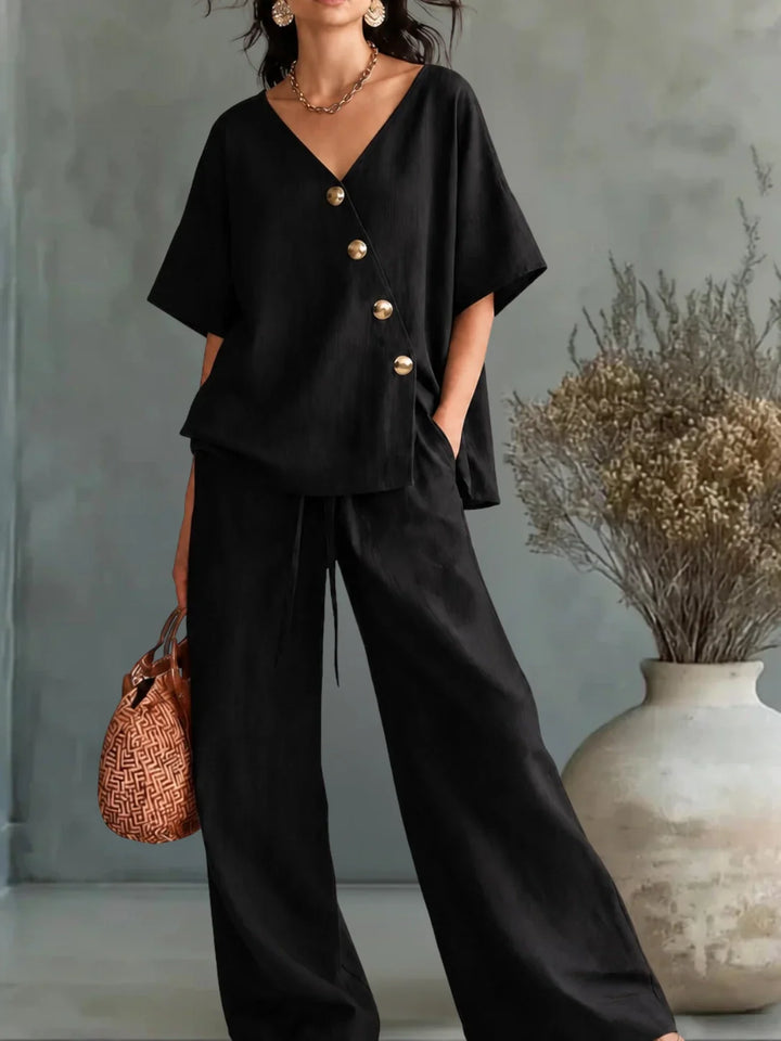 Greta | V-Neck Two-Piece Set with Buttons