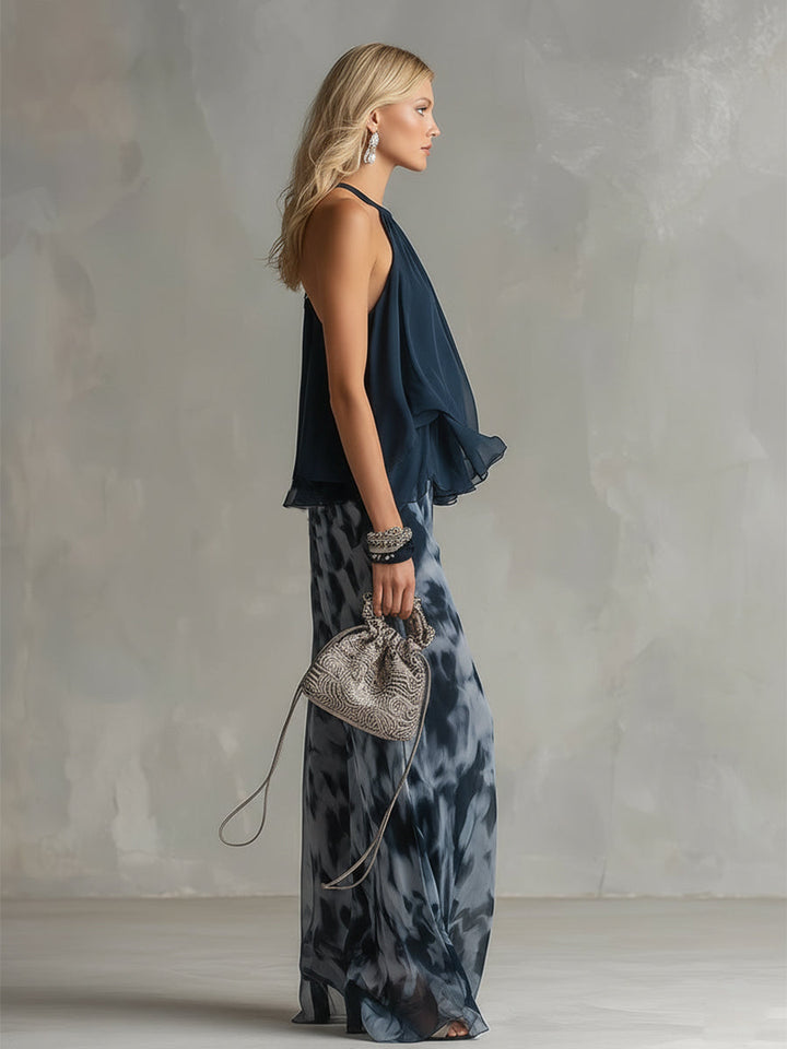 Ludovica | Chic Navy Wide-Leg Two-Piece Set