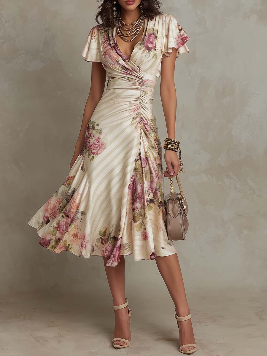 Alba | Elegant Floral Embroidered Midi Dress