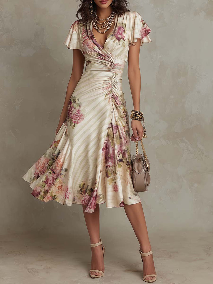 Alba | Elegant Floral Embroidered Midi Dress