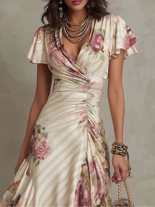 Alba | Elegant Floral Embroidered Midi Dress