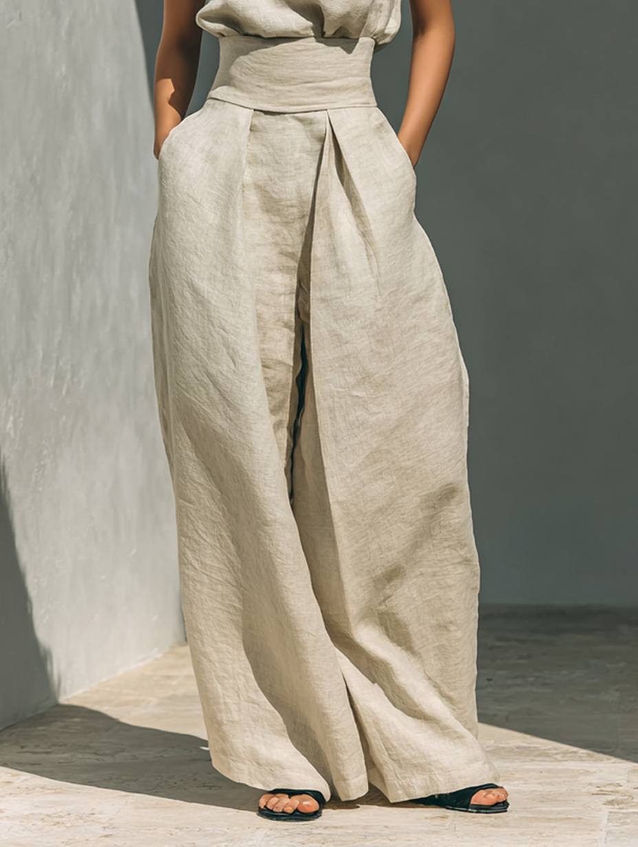 Serena | Relaxed Beige Sleeveless Two-Piece Set