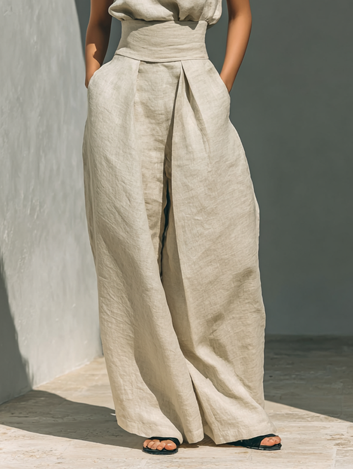 Serena | Relaxed Beige Sleeveless Two-Piece Set