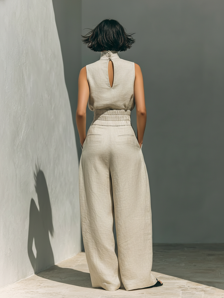 Serena | Relaxed Beige Sleeveless Two-Piece Set
