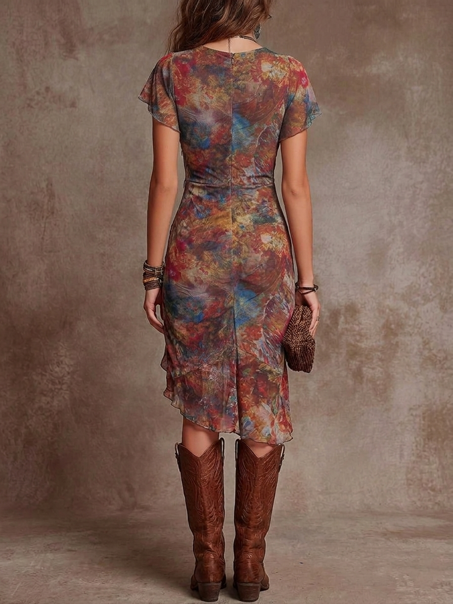 Martina | Pleated V-Neck Bohemian Midi Dress