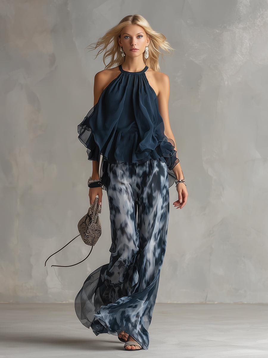 Ludovica | Chic Navy Wide-Leg Two-Piece Set