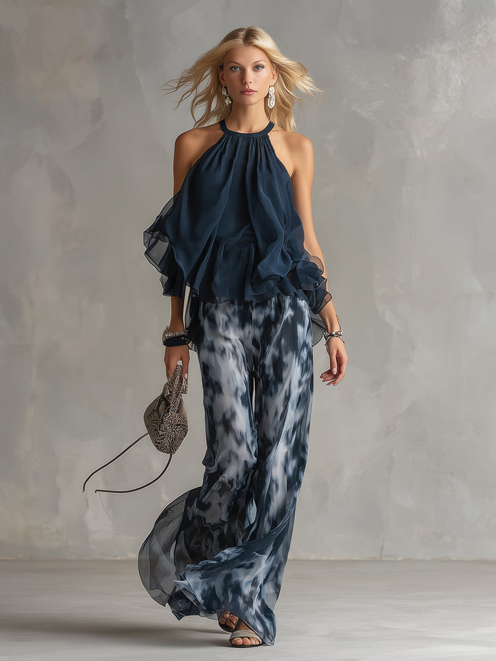 Ludovica | Chic Navy Wide-Leg Two-Piece Set