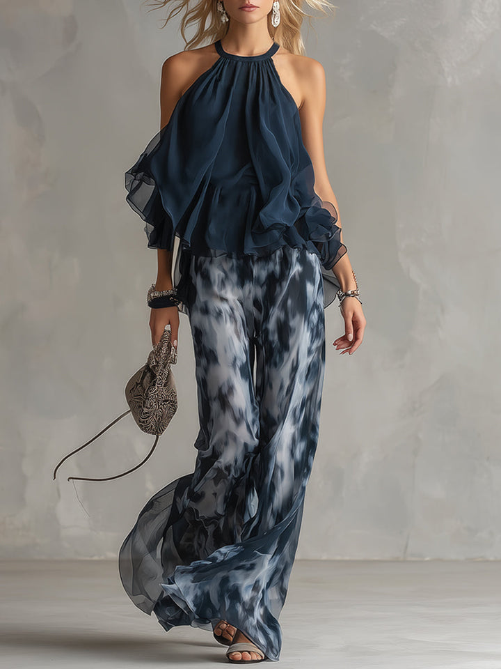 Ludovica | Chic Navy Wide-Leg Two-Piece Set