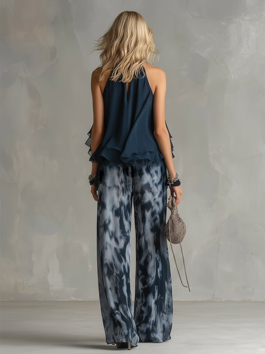 Ludovica | Chic Navy Wide-Leg Two-Piece Set