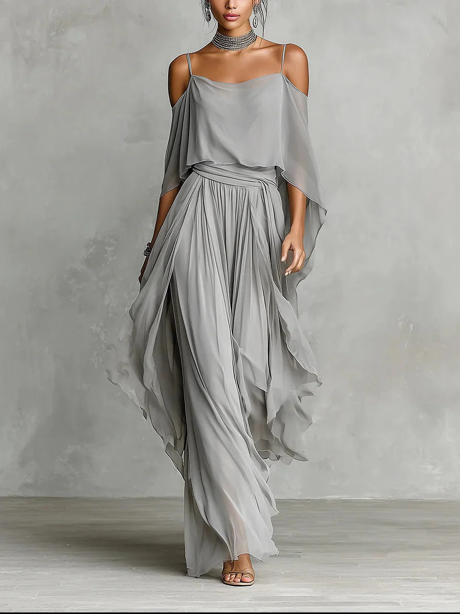 Isabella | Gray Spaghetti-Strap Two-Piece Set