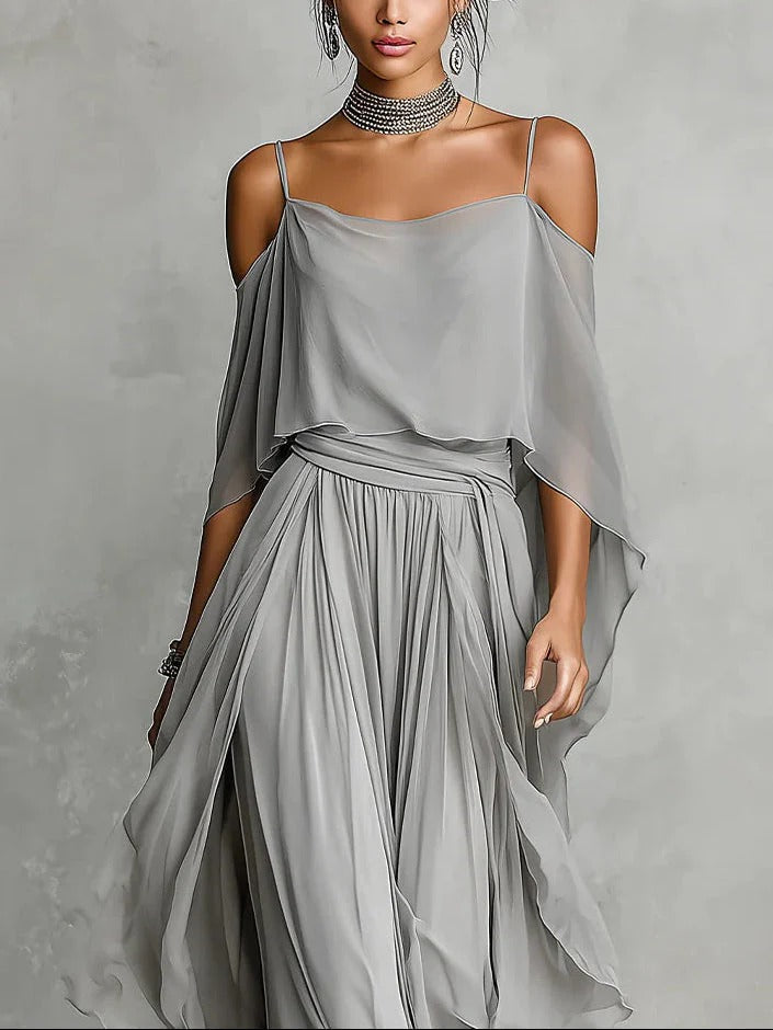 Isabella | Gray Spaghetti-Strap Two-Piece Set